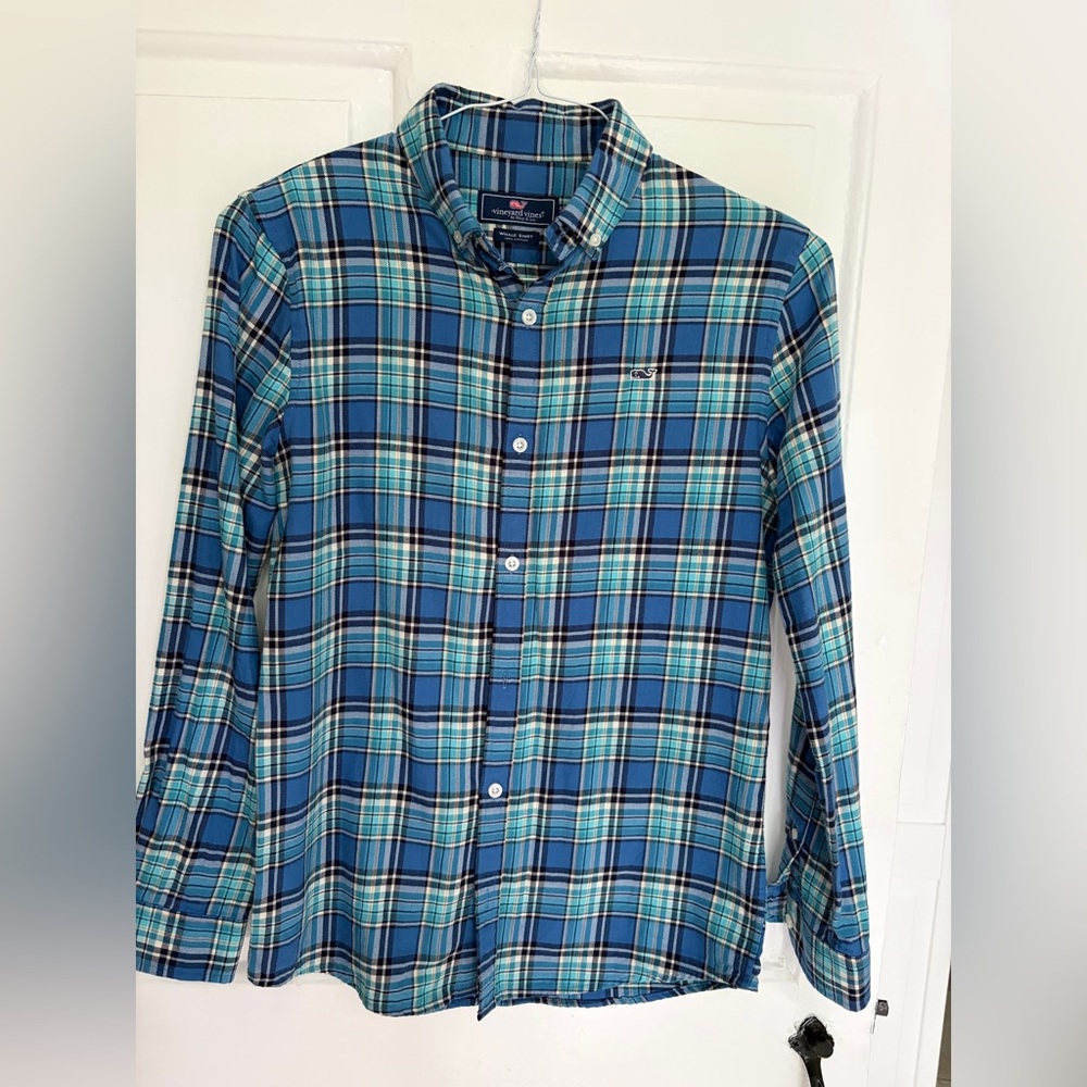 Vineyard Vines Boys flannel button down Whale shirt size L